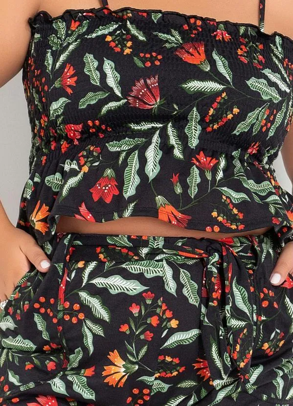 Marguerite - Conjunto Floral Preto com Top e Calça Plus Size 3
