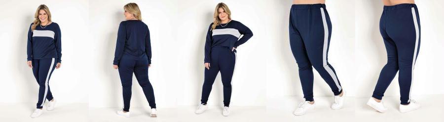 Conjunto Jogger Marinho e Branco Plus Size
