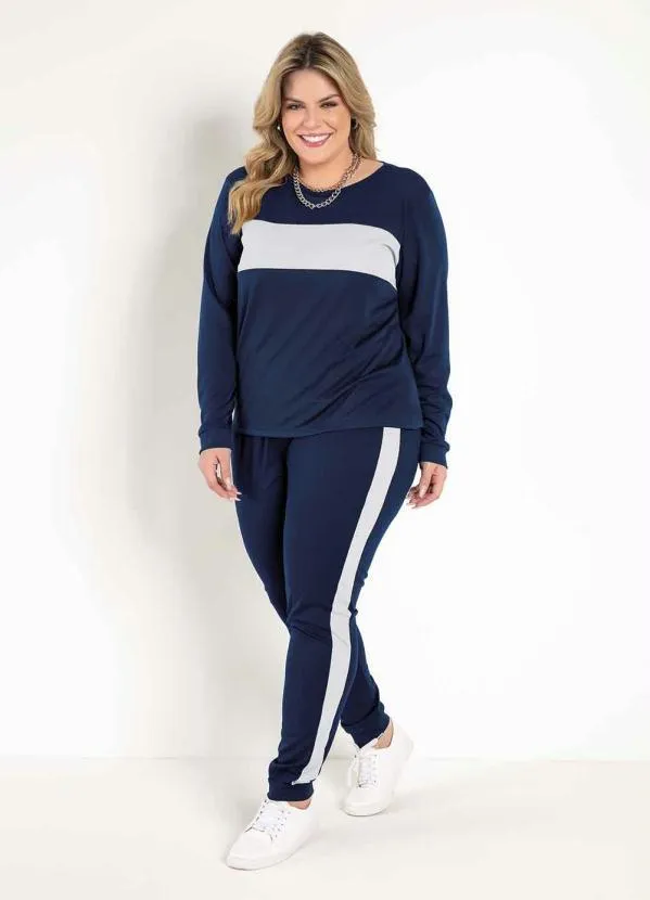 Marguerite - Conjunto Jogger Marinho e Branco Plus Size