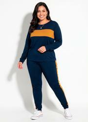 Conjunto Jogger Marinho e Caramelo Plus Size