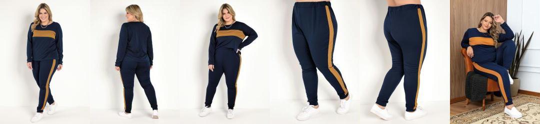 Conjunto Jogger Marinho e Caramelo Plus Size