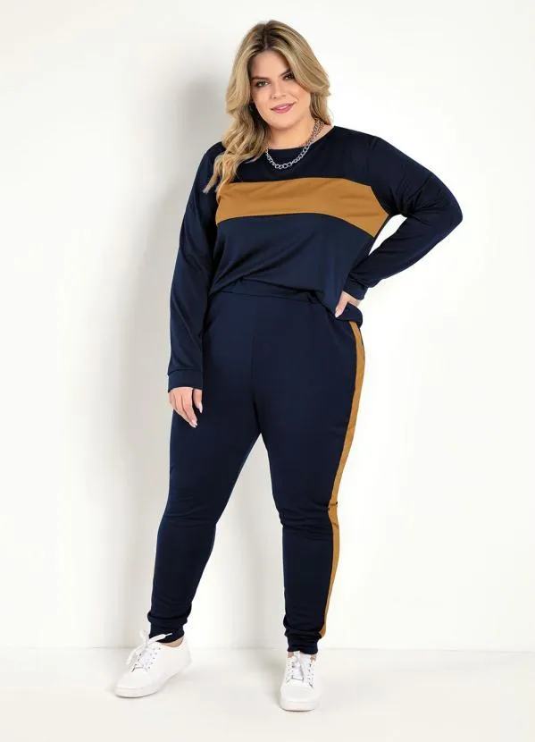 Marguerite - Conjunto Jogger Marinho e Caramelo Plus Size 3
