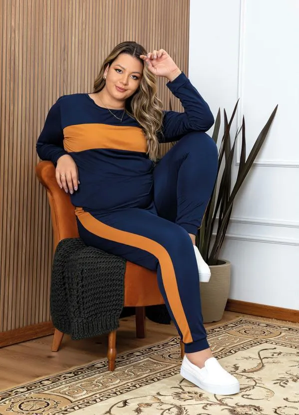 Marguerite - Conjunto Jogger Marinho e Caramelo Plus Size 6