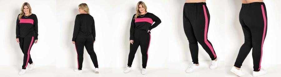 Conjunto Jogger Preto e Pink Plus Size