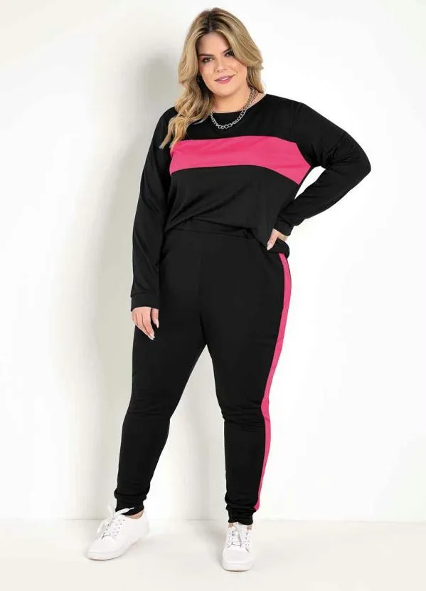 Marguerite - Conjunto Jogger Preto e Pink Plus Size 3
