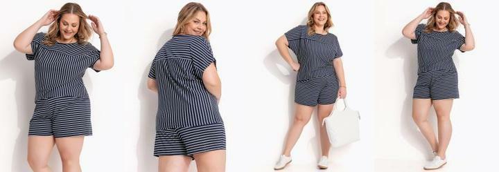 Conjunto Listrado Marinho em Meia Malha Listrada