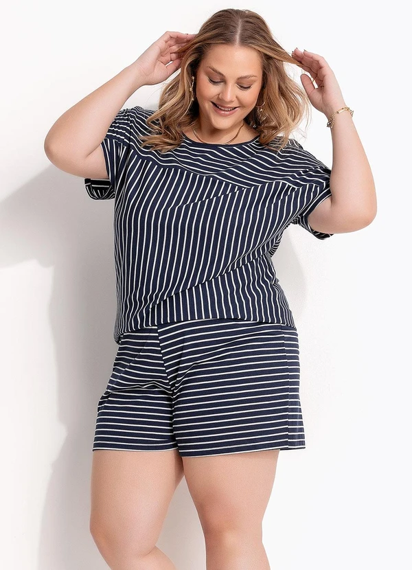 Marguerite - Conjunto Listrado Marinho em Meia Malha Listrada