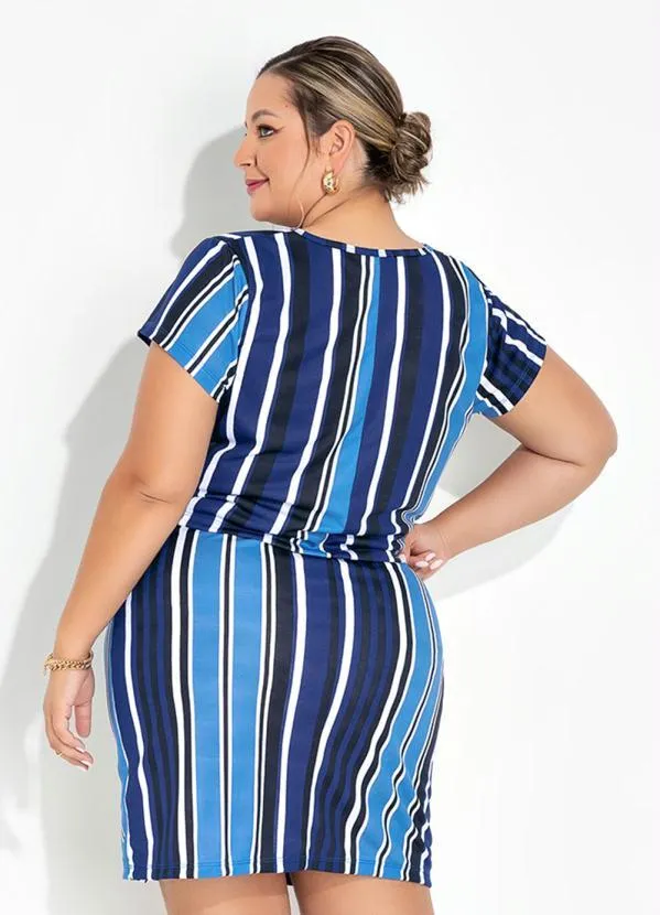 Marguerite - Conjunto Listras Azul Blusa e Saia Plus Size 2