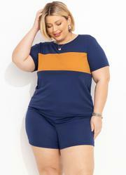 Conjunto Marinho e Caramelo Plus Size