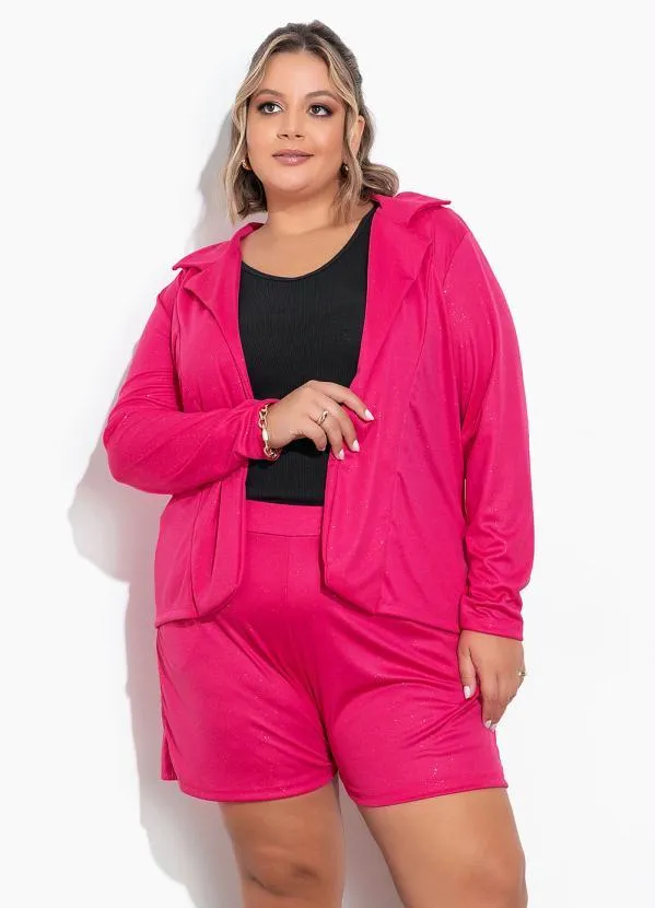 Marguerite - Conjunto Pink Brilho Blazer e Short Plus Size