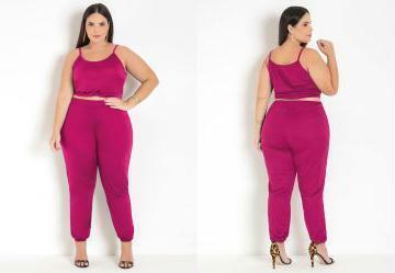 Conjunto Pink com Cropped e Cala Plus Size