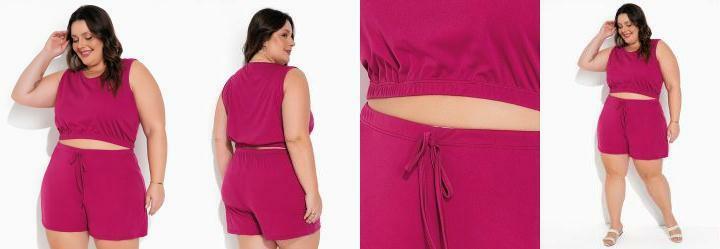 Conjunto Pink Cropped e Short Plus Size