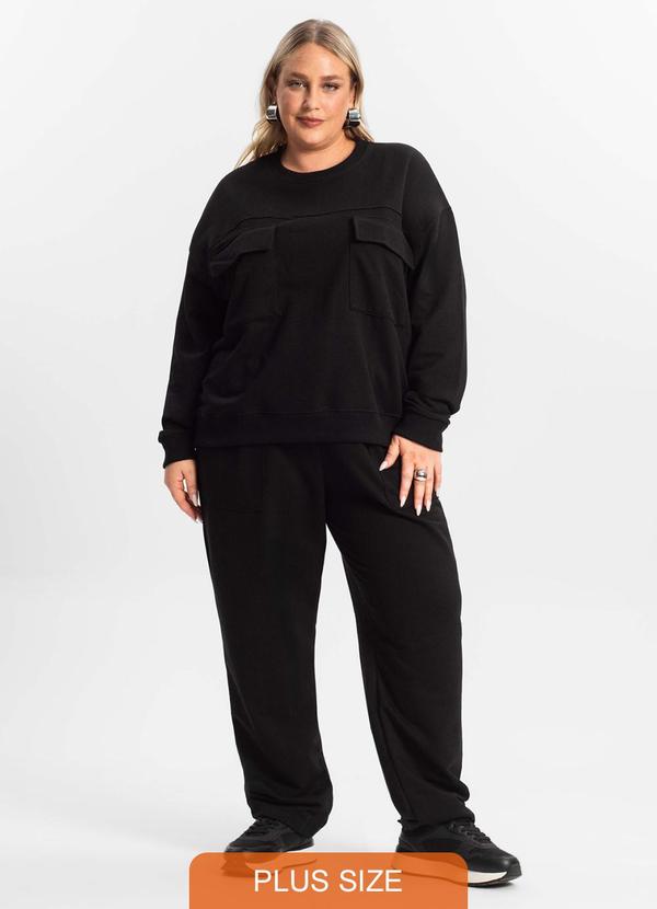 Secret Glam - Conjunto Plus Size Blusão com Calça Preto