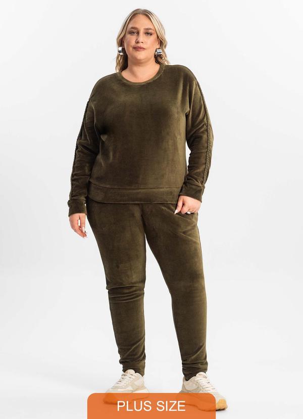 Secret Glam - Conjunto Plus Size Casaco com Calça Verde