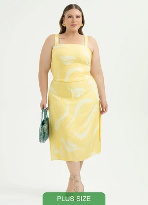 Cativa - Conjunto Plus Size em Viscose Amarelo Claro - CATIVA