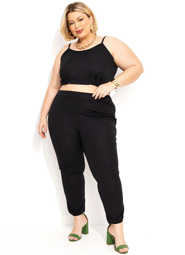 Marguerite - Conjunto Preto com Cropped e Calça Plus Size