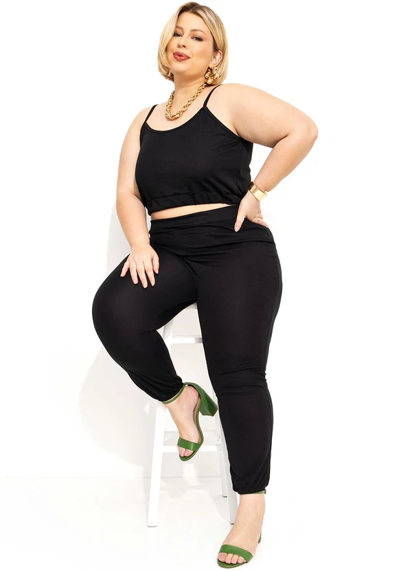 Marguerite - Conjunto Preto com Cropped e Calça Plus Size 4