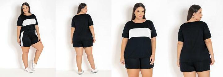 Conjunto Preto e Branco com Recortes Plus Size