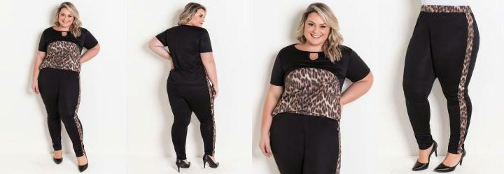 Conjunto Preto e Ona Plus Size