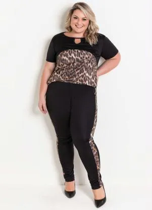 Marguerite - Conjunto Preto e Onça Plus Size - MARGUERITE