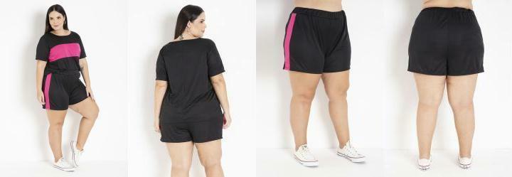 Conjunto Preto e Pink com Recortes Plus Size
