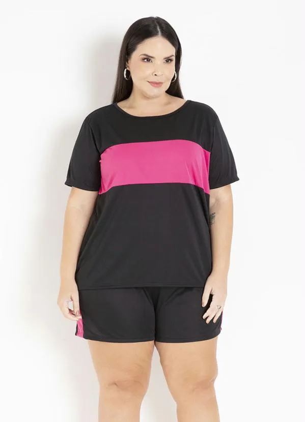 Marguerite - Conjunto Preto e Pink com Recortes Plus Size 2