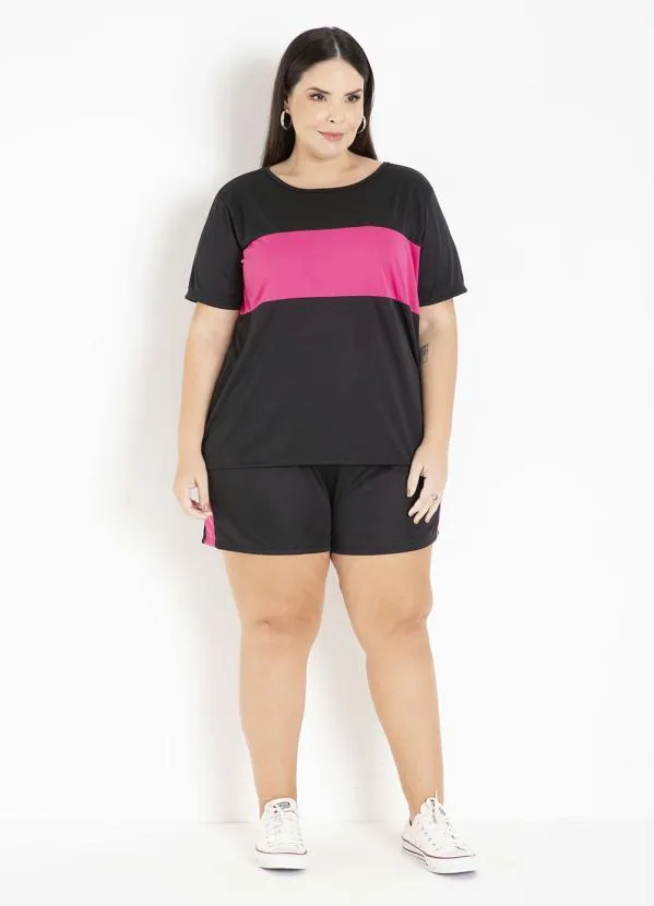 Marguerite - Conjunto Preto e Pink com Recortes Plus Size 6