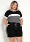 Marguerite - Conjunto Tricolor com Blusa e Short Plus Size. - variação: Preto