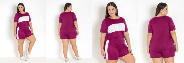 Conjunto Prpura e Branco com Recortes Plus Size