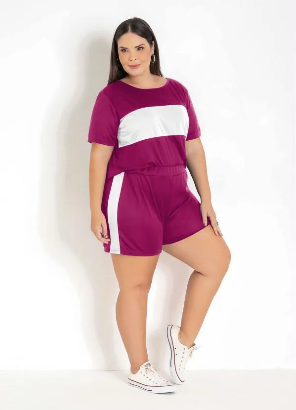 Marguerite - Conjunto Púrpura e Branco com Recortes Plus Size