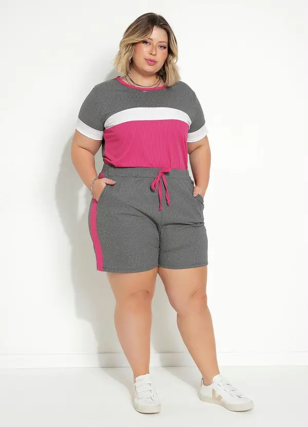 Marguerite - Conjunto Tricolor com Blusa e Short Plus Size. 3