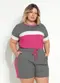 Marguerite - Conjunto Tricolor com Blusa e Short Plus Size. - variação: Tricolor