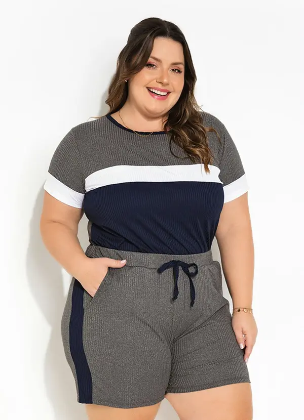 Marguerite - Conjunto Tricolor com Blusa e Short Plus Size