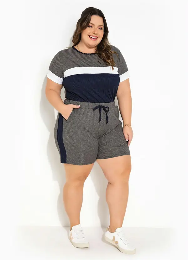Marguerite - Conjunto Tricolor com Blusa e Short Plus Size 3