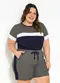 Marguerite - Conjunto Tricolor com Blusa e Short Plus Size. - variação: Tricolor
