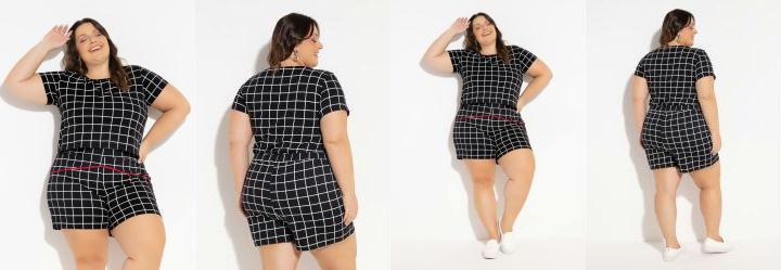 Conjunto Xadrez com Blusa e Short Plus Size