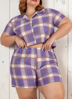 Marguerite - Conjunto Xadrez de Camisa e Short Plus Size - MARGUERITE