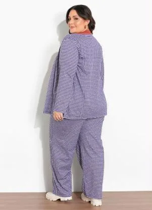 Marguerite - Conjunto Xadrez Roxo Cardigan e Calça Plus Size - MARGUERITE