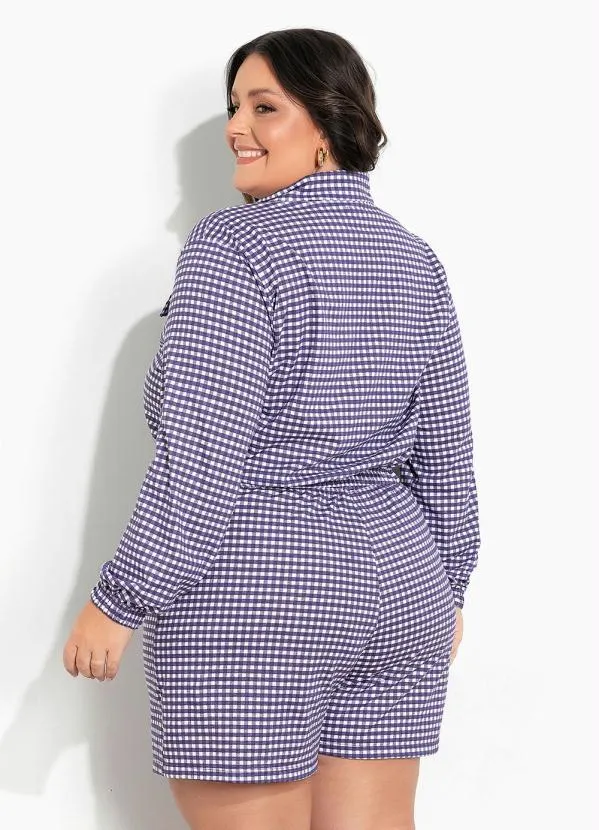 Marguerite - Conjunto Xadrez Roxo com Lapelas Plus Size 2