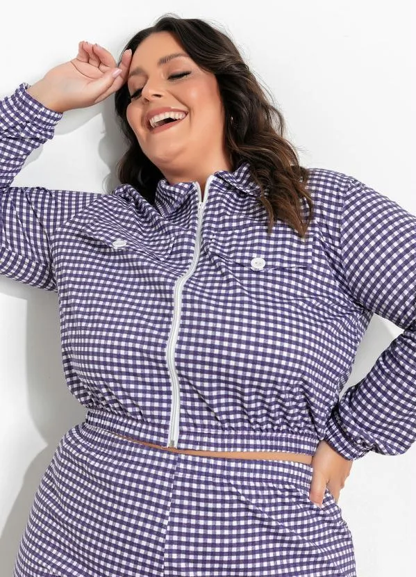 Marguerite - Conjunto Xadrez Roxo com Lapelas Plus Size 3