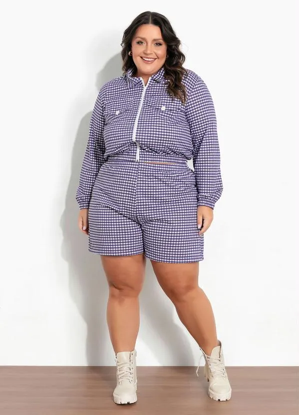 Marguerite - Conjunto Xadrez Roxo com Lapelas Plus Size 4