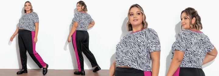 Conjunto Zebra e Preto Blusa e Cala Plus Size