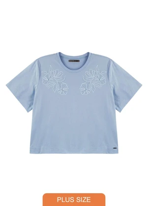 Outlet - Blusa Bordado Floral Adulto Plus Size Azul - OUTLET