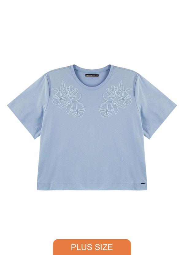 Outlet - Blusa Bordado Floral Adulto Plus Size Azul