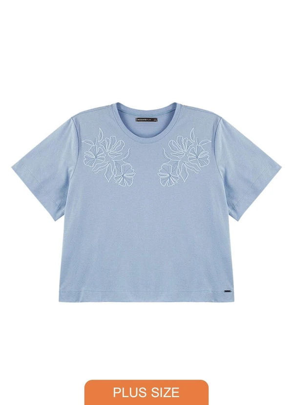 Outlet - Blusa Bordado Floral Adulto Plus Size Azul
