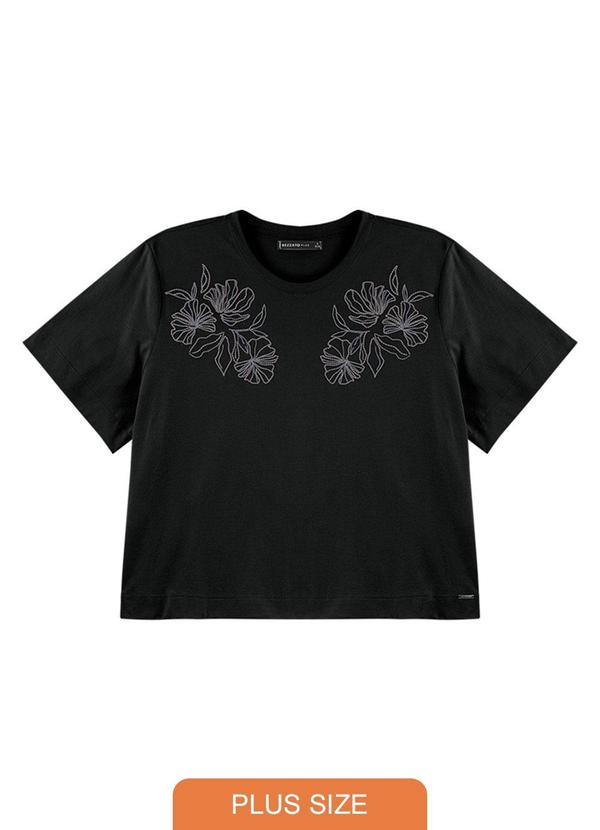 Rezzato - Blusa Bordado Floral Adulto Plus Size Preto