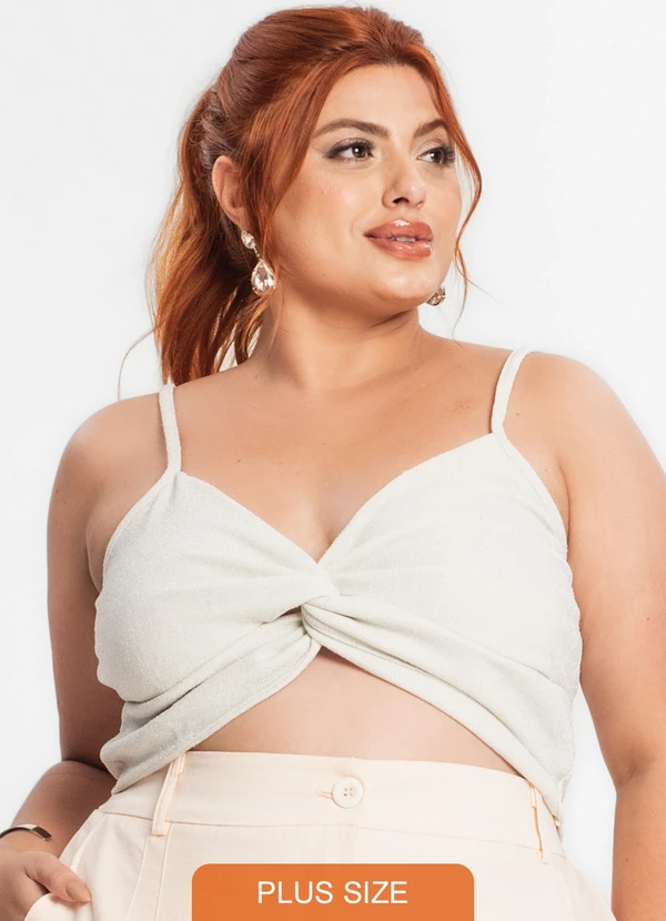 Secret Glam - Blusa Cropped Feminina Plus Size Bege