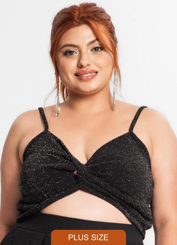 Secret Glam - Blusa Cropped Feminina Plus Size Preto