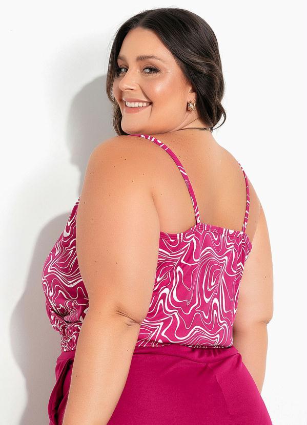 Marguerite - Cropped Abstrato Pink Transpassado Plus Size 2