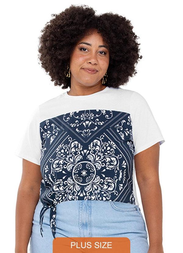 Rezzato - Cropped Estampado com Amarração Plus Size Azul 1